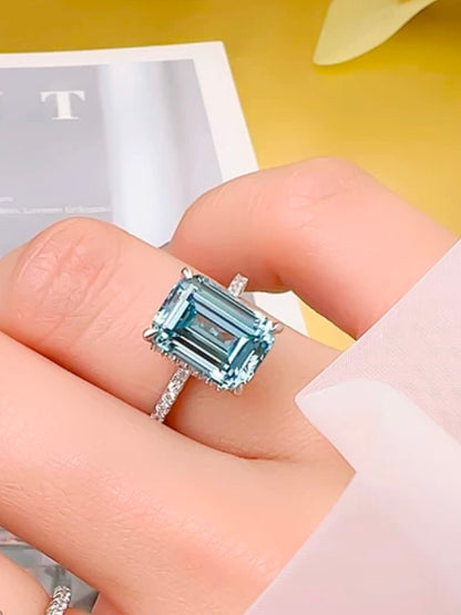 Emerald Cut Blue Aquamarine Fancy Solitaire Ring 4ct