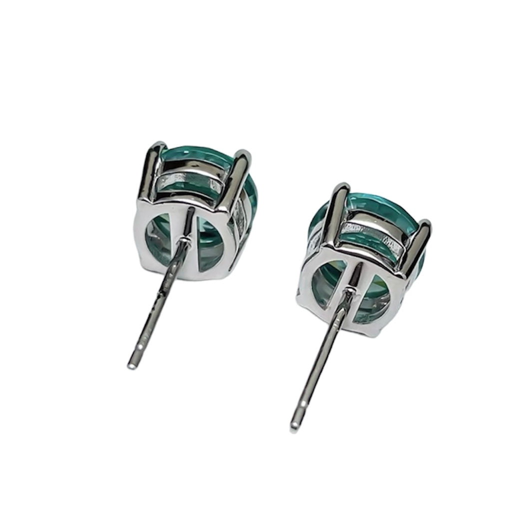 Round Brilliant Fancy Green Diamond Classic Stud Earrings 2ct Each