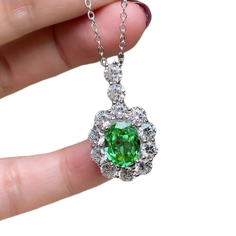 Oval Cut Fancy Green Diamond Halo Fancy Pendant Necklace 4ct