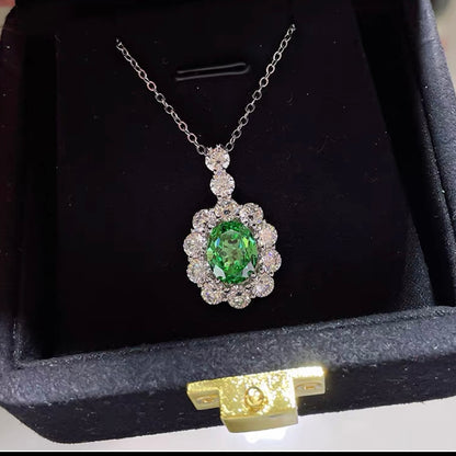 Oval Cut Fancy Green Diamond Halo Fancy Pendant Necklace 4ct