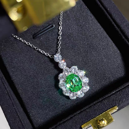 Oval Cut Fancy Green Diamond Halo Fancy Pendant Necklace 4ct