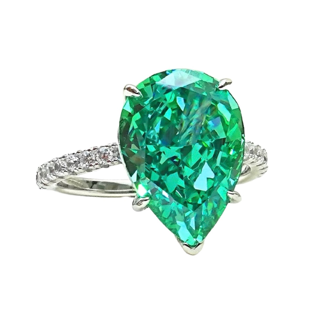 Pear Cut Fancy Vivid Green Diamond Fancy Solitaire Ring 8ct