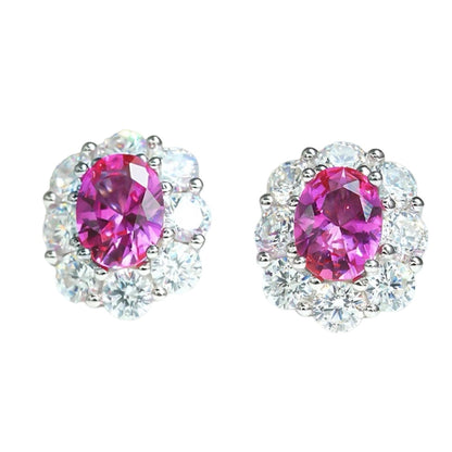 Oval Cut Fancy Intense Pink Diamonds Halo Stud Earrings 2ct Each