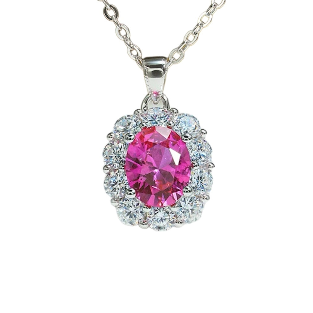 Oval Cut Fancy Intense Pink Diamonds Halo Pendant Necklace 2ct