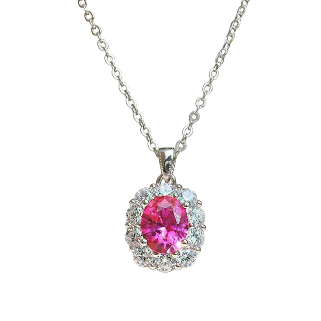 Oval Cut Fancy Intense Pink Diamonds Halo Pendant Necklace 2ct