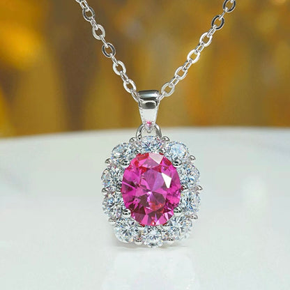 Oval Cut Fancy Intense Pink Diamonds Halo Pendant Necklace 2ct