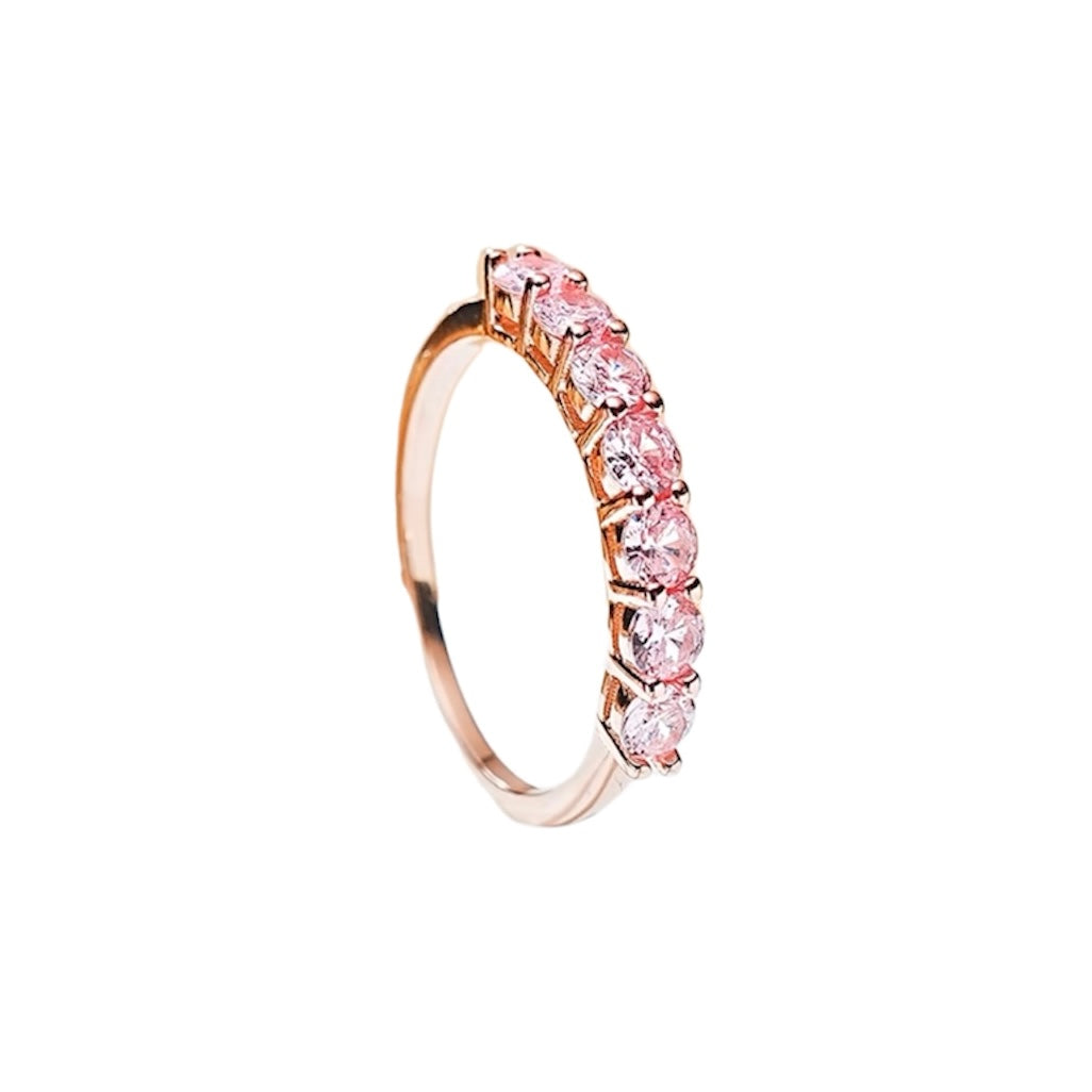 Round Brilliant Fancy Pink Diamond 7 Stones Stackable Ring 3mm