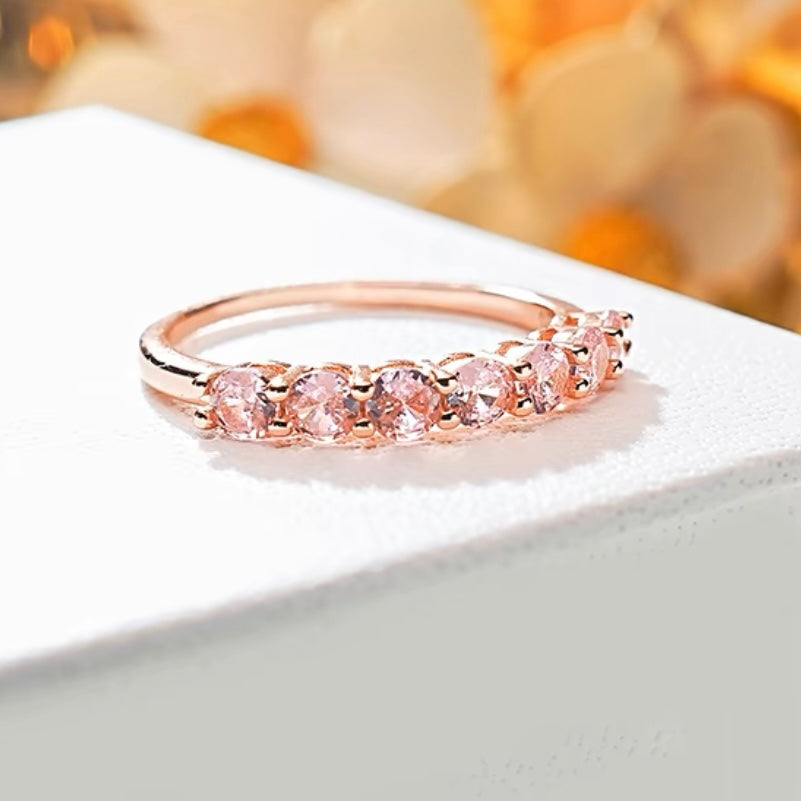 Round Brilliant Fancy Pink Diamond 7 Stones Stackable Ring 3mm