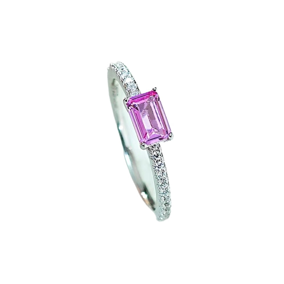 Emerald Cut Fancy Pink Diamond Fancy Solitaire Stackable Ring 0.8ct