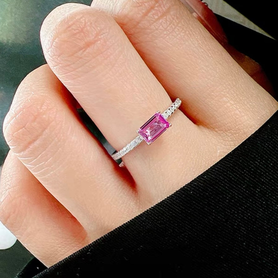 Emerald Cut Fancy Pink Diamond Fancy Solitaire Stackable Ring 0.8ct