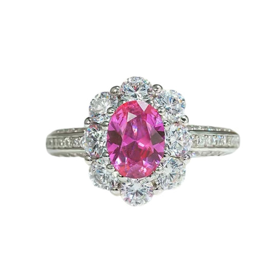 Oval Cut Fancy Intense Pink Diamonds Halo Solitaire Ring 2ct