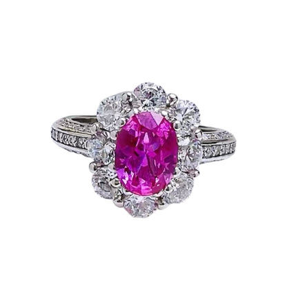 Oval Cut Fancy Intense Pink Diamonds Halo Solitaire Ring 2ct