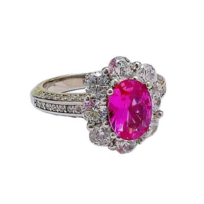 Oval Cut Fancy Intense Pink Diamonds Halo Solitaire Ring 2ct