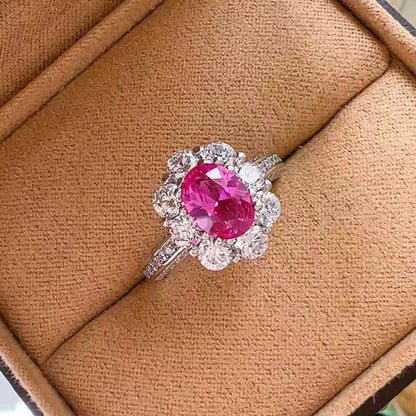 Oval Cut Fancy Intense Pink Diamonds Halo Solitaire Ring 2ct