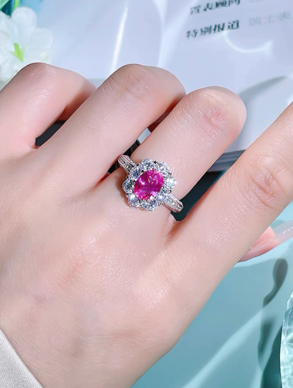 Oval Cut Fancy Intense Pink Diamonds Halo Solitaire Ring 2ct