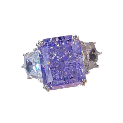 Rectangle Crushed Ice Cut Fancy Purple Diamond Three Stone Ring 8ct