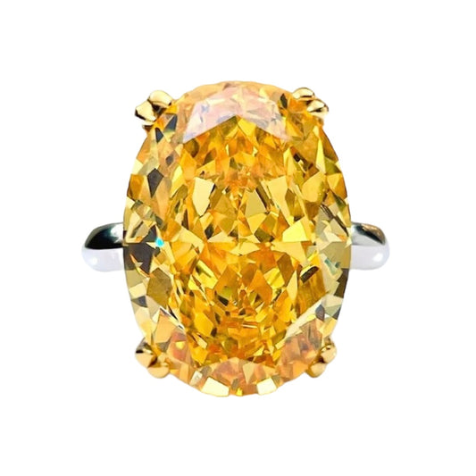 Oval Crushed Ice Fancy Deep Yellow Diamond Solitaire Ring 17ct