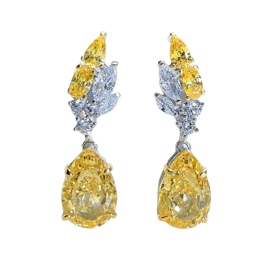 Pear Cut Yellow Diamond Cluster Drop Dangle Earrings 4ct Each