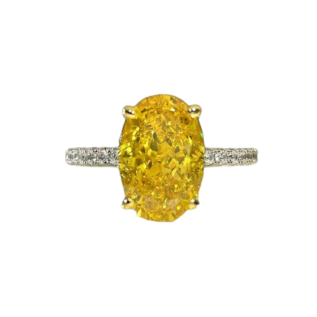 Oval Crushed Ice Fancy Yellow Diamond Fancy Solitaire Ring 5ct