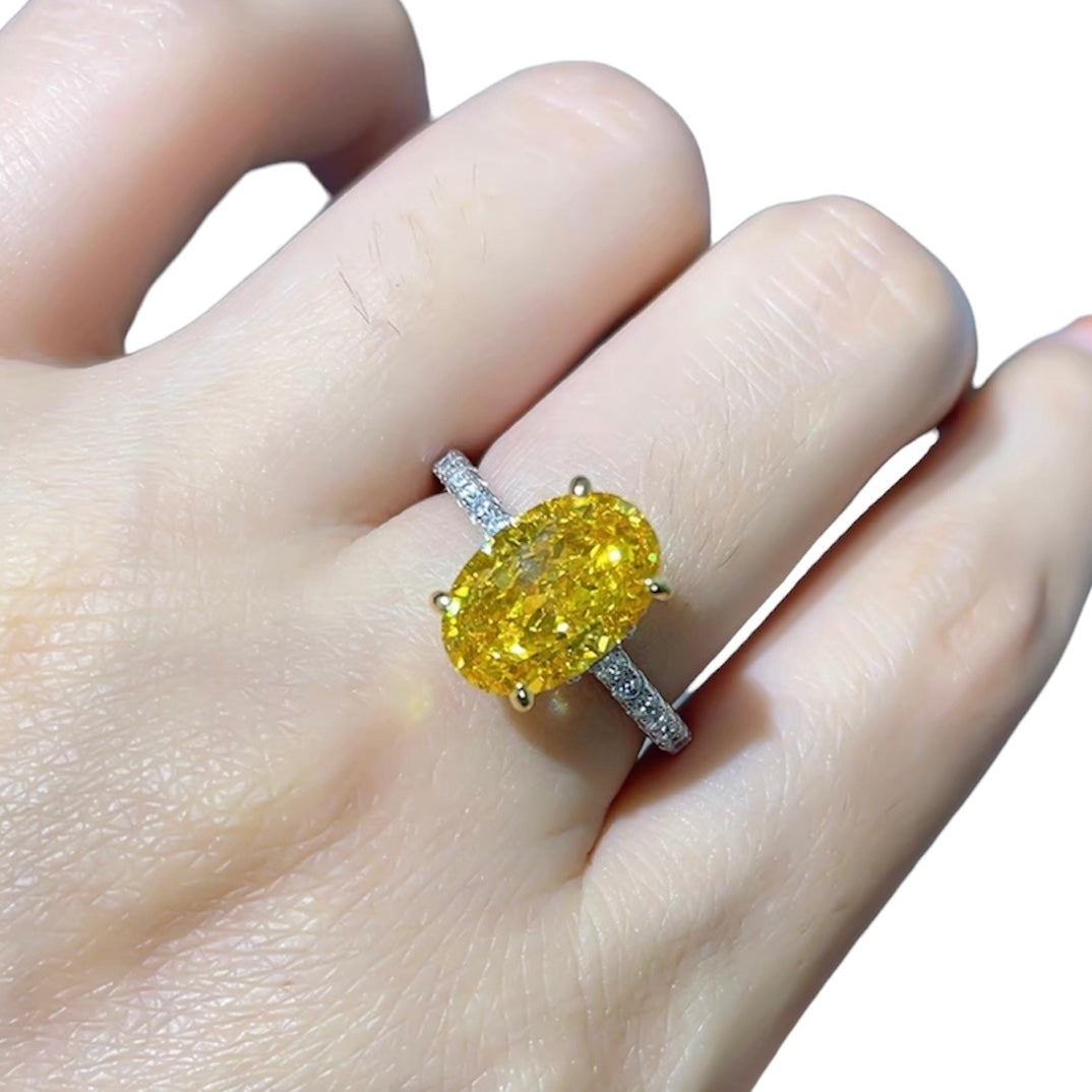 Oval Crushed Ice Fancy Yellow Diamond Fancy Solitaire Ring 5ct