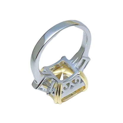 Square Asscher Cut Yellow Diamond Three Stone Ring 10ct