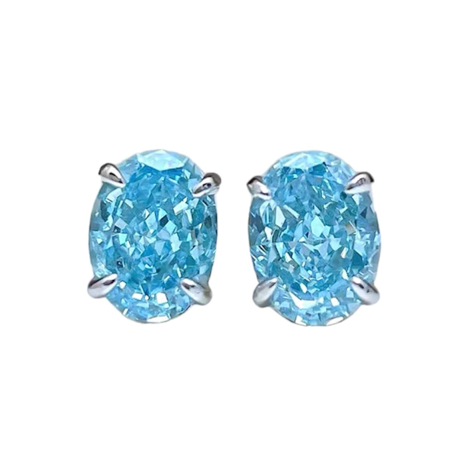 Oval Crushed Ice Blue Aquamarine Stud Earrings 1.5ct each