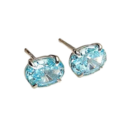 Oval Crushed Ice Blue Aquamarine Stud Earrings 1.5ct each