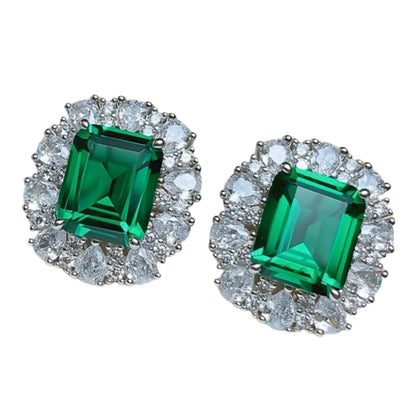 Rectangle Emerald Cut Green Emerald Halo Stud Earrings 5ct Each