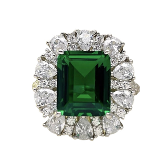 Rectangle Emerald Cut Green Emerald Diamond Halo Fancy Ring 5ct