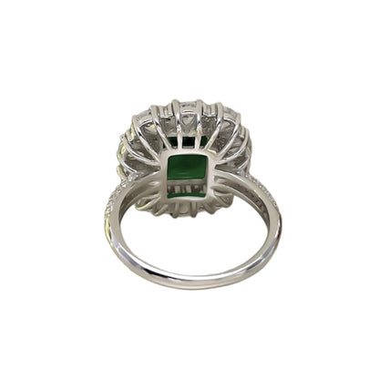 Rectangle Emerald Cut Green Emerald Diamond Halo Fancy Ring 5ct