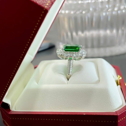 Rectangle Emerald Cut Green Emerald Diamond Halo Fancy Ring 5ct