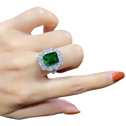 Rectangle Emerald Cut Green Emerald Diamond Halo Fancy Ring 5ct