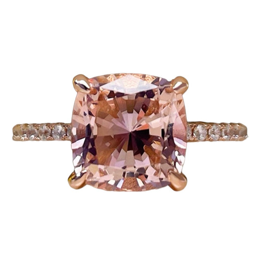 Square Cushion Cut Peach Pink Morganite Solitaire Fancy Ring 4ct