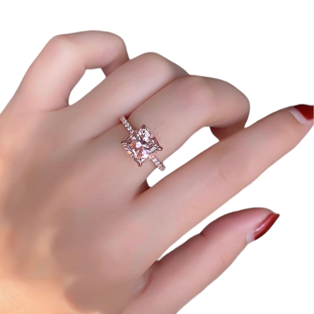 Square Cushion Cut Peach Pink Morganite Solitaire Fancy Ring 4ct