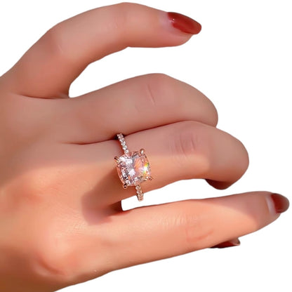 Square Cushion Cut Peach Pink Morganite Solitaire Fancy Ring 4ct