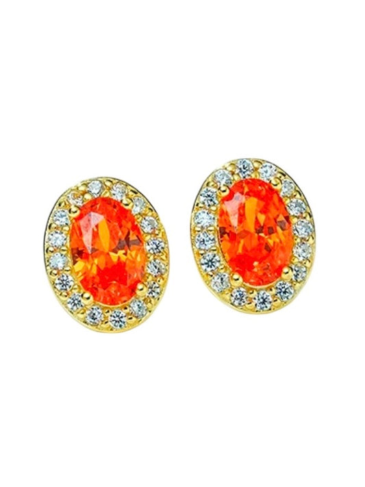 Oval Fancy Orange Diamond Halo Stud Earrings 18K Yellow Gold Plated