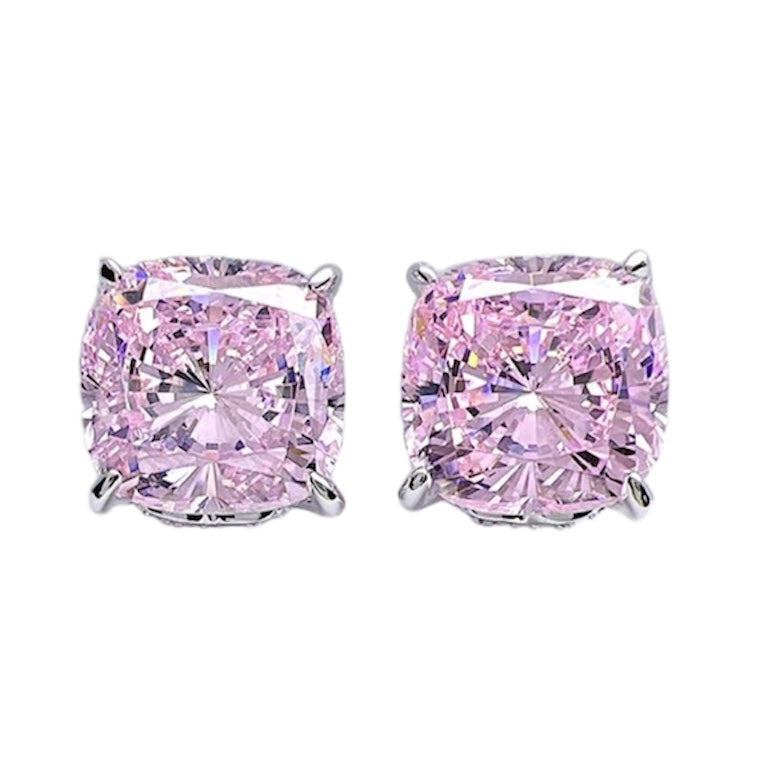 Square Cushion Cut Fancy Pink Diamond Halo Stud Earrings 5ct Each