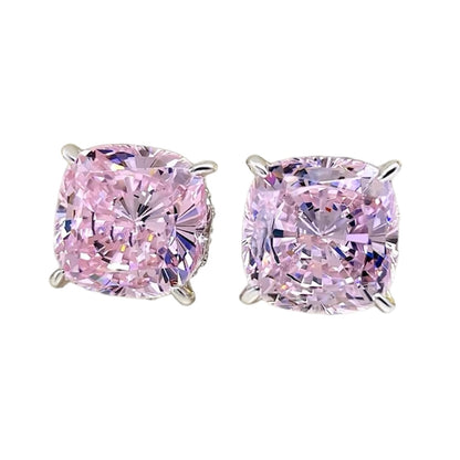 Square Cushion Cut Fancy Pink Diamond Halo Stud Earrings 5ct Each