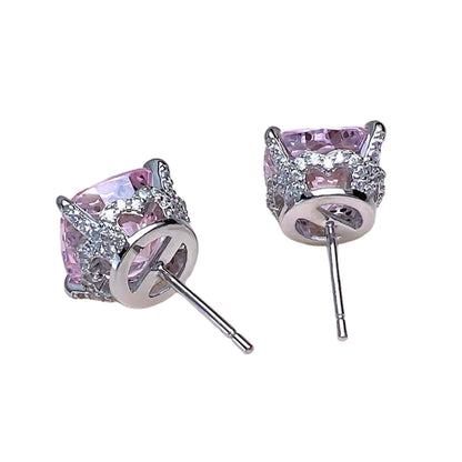 Square Cushion Cut Fancy Pink Diamond Halo Stud Earrings 5ct Each