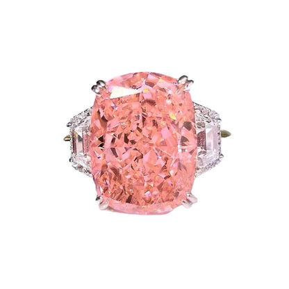 Rectangle Cushion Cut Fancy Deep Pink Diamond Three Stone Ring 12ct