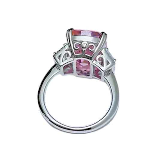 Rectangle Cushion Cut Fancy Deep Pink Diamond Three Stone Ring 12ct