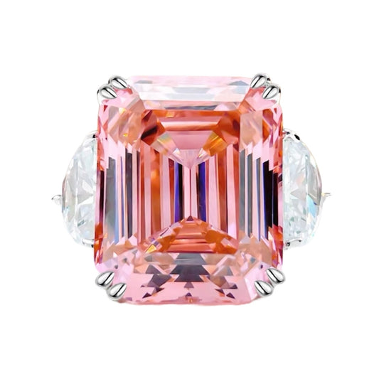 Rectangle Emerald Cut Fancy Deep Pink Diamond Three Stone Fancy Ring 15ct