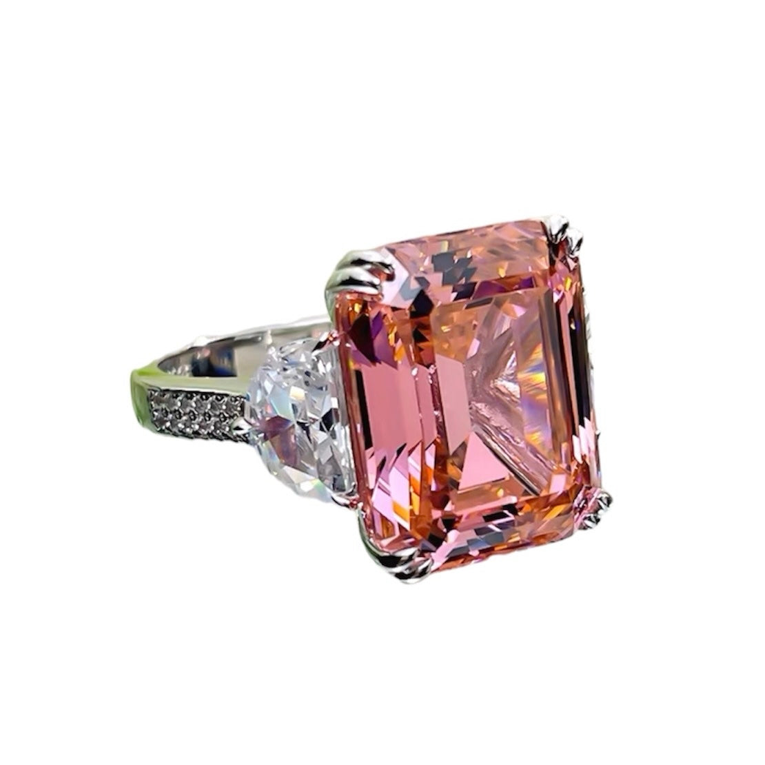 Rectangle Emerald Cut Fancy Deep Pink Diamond Three Stone Fancy Ring 15ct