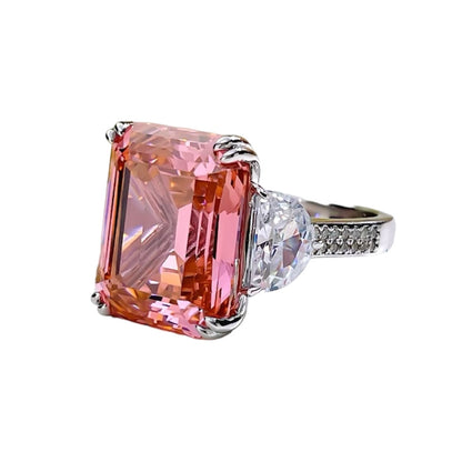 Rectangle Emerald Cut Fancy Deep Pink Diamond Three Stone Fancy Ring 15ct