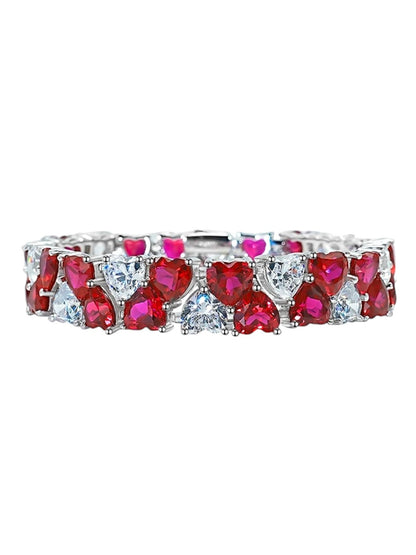 Heart Cut Red Ruby Diamond Double Layer Tennis Bracelet