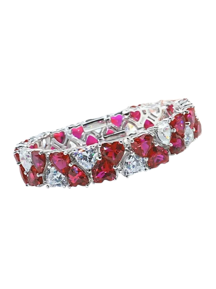 Heart Cut Red Ruby Diamond Double Layer Tennis Bracelet