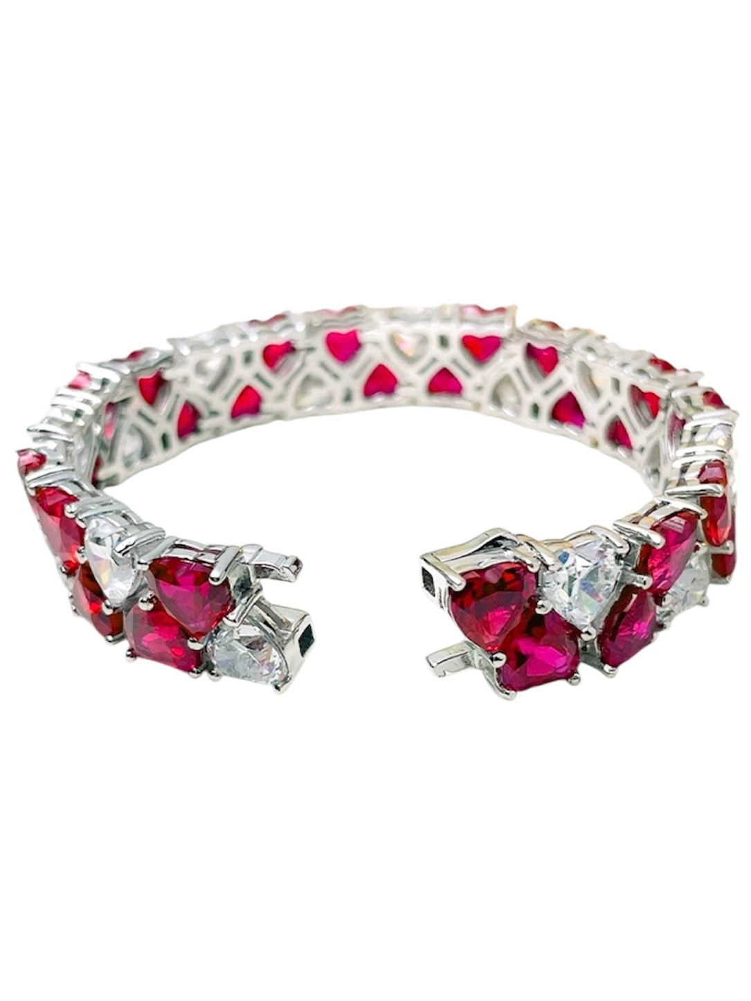 Heart Cut Red Ruby Diamond Double Layer Tennis Bracelet