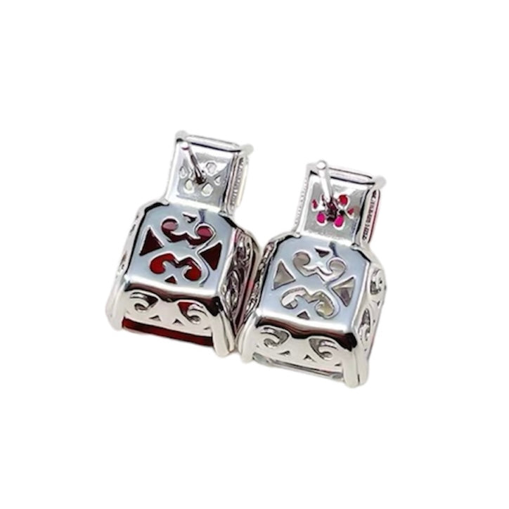 Square Asscher Red Ruby Diamond AB Stud Earrings 5ct