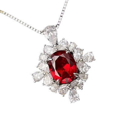 Oval Red Ruby Diamonds Halo Fancy Pendant Necklace 4ct