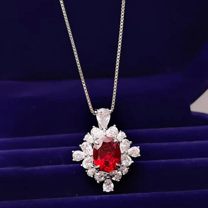 Oval Red Ruby Diamonds Halo Fancy Pendant Necklace 4ct